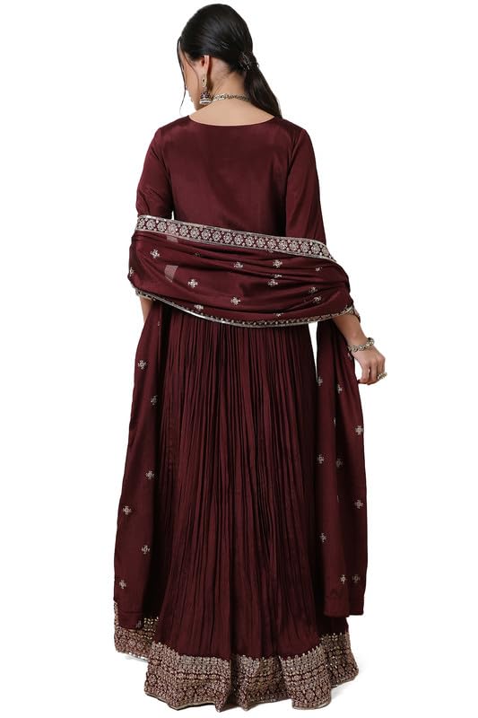 Soch Womens Maroon Embroidered Chinon Blend Gown with Sequins