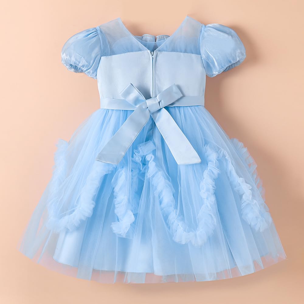 Hopscotch Girls Blue Short Sleeves Ruffled Party Dress