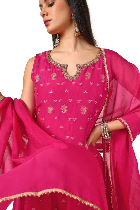 Soch Womens Fuchsia Organza Zari Woven Suit Set With Gotta Patti