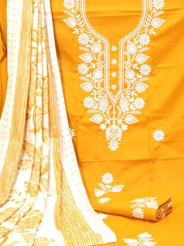 S SALWAR STUDIO Cotton Embroidered Yellow Unstitched Dress Material