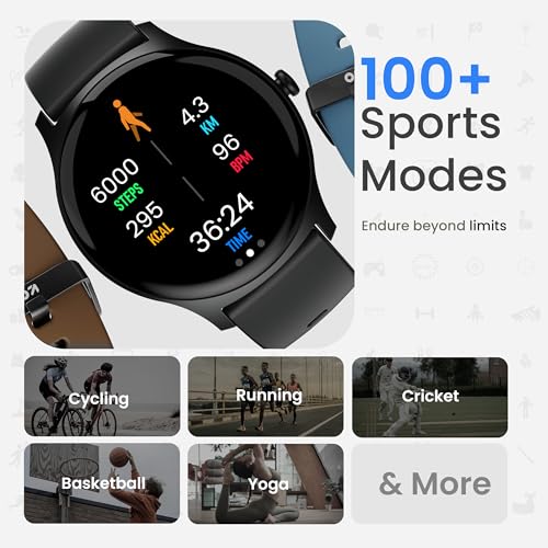 GOBOULT Newly Launched Rover Pro 1.43'' AMOLED, Free Straps, Bluetooth Calling, IP68, Zinc Alloy Frame, 1000 Nits Brightness, AI Voice Assistant, SpO2, 120+ Sports Mode Smartwatch (Pure Black)
