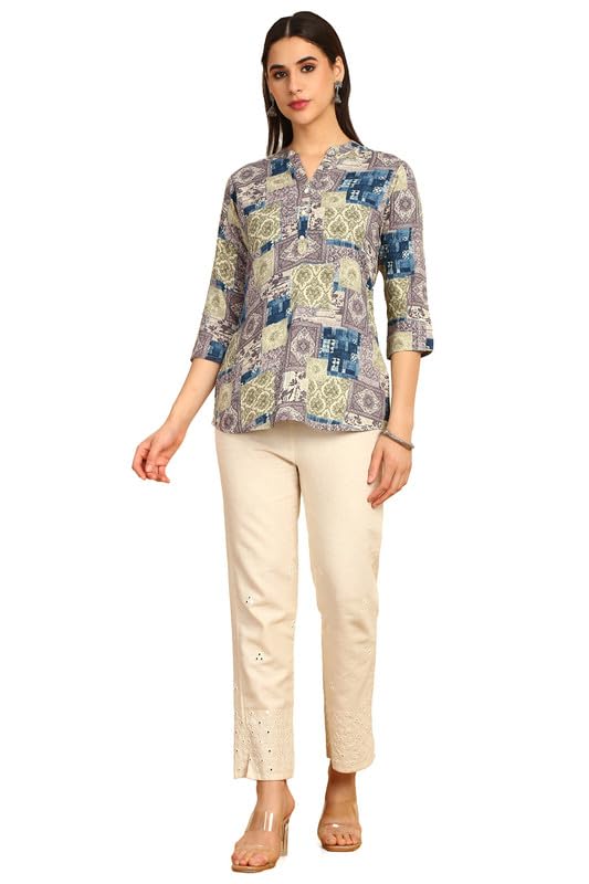 Soch Womens Grey Rayon Ethnic Motifs Foil Printed Tunic