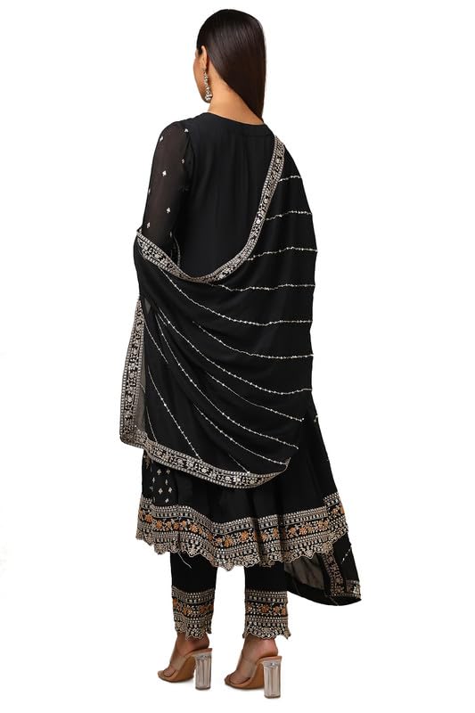 Soch Womens Black Chinon Embroidered Anarkali Suit Set With Sequins
