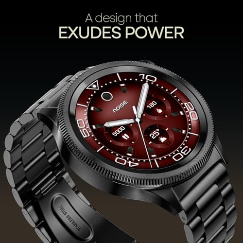 Noise Newly Launched Halo 2 Smartwatch 1.43" AMOLED, 1st Rotating Dial (Axe-Cut Bezel Design), Stainless Steel Build, Menu Transition Animations Effects, BT Calling, Health Suite (Elite Black)