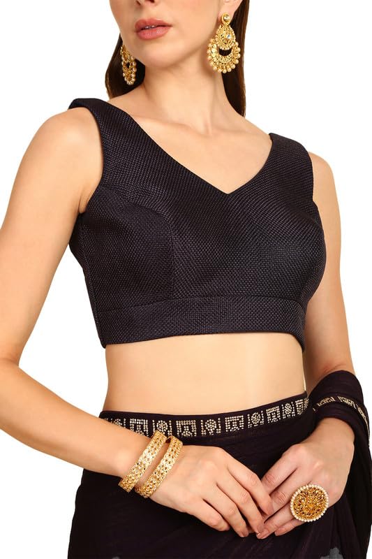 Soch Womens Navy Blue Textured Jute Princess Line Padded Blouse(8909058167241)