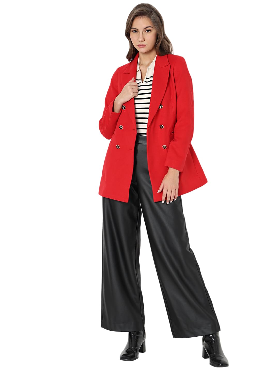VERO MODA Women Solid Red Polyester Regular Fit Double-Breasted Blazer