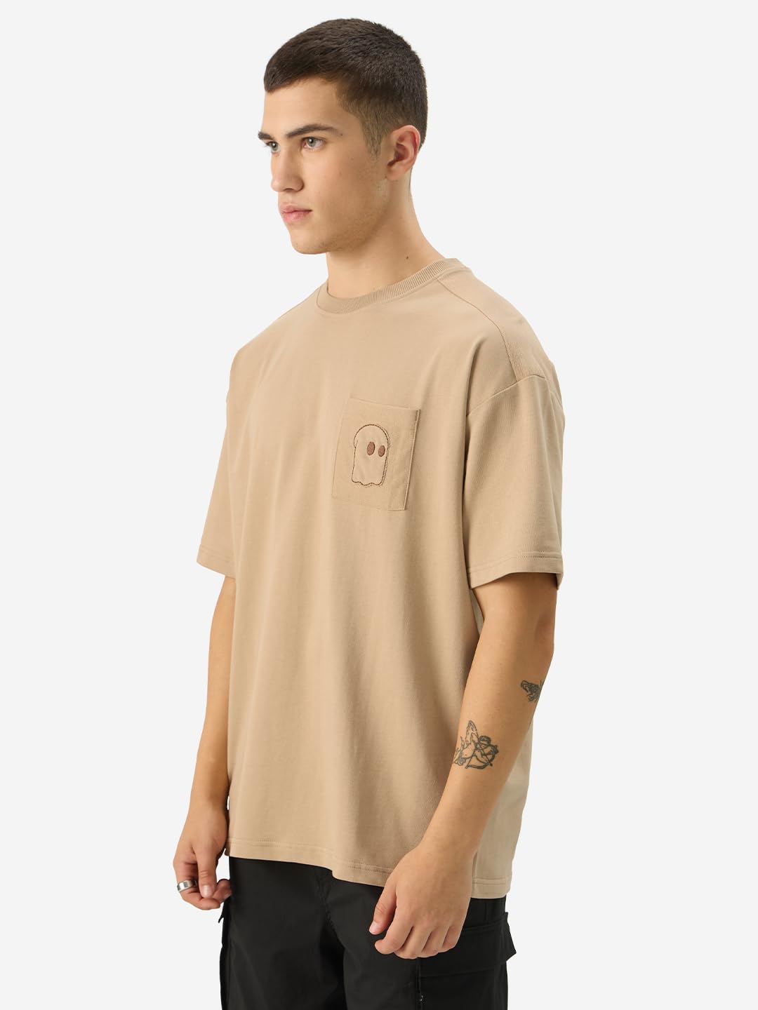 The Souled Store Mr. Souled Men and Boys Short Sleeve Round Neck Brown Cotton Oversize T-Shirt