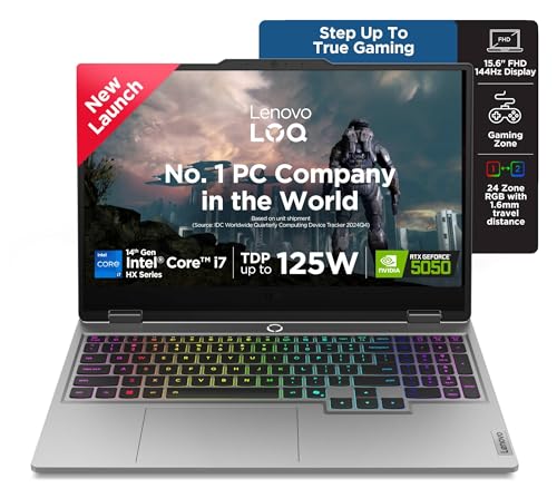 Lenovo LOQ Intel Core i7-14700HX | NVIDIA RTX 5050 8GB (16GB RAM/1TB SSD/FHD IPS/144Hz Refresh Rate/440 AI TOPS/15.6" (39.6cm)/Windows 11/5.0MP Camera/Office 2024/Grey/2.4Kg), 83JE01FTIN Gaming Laptop