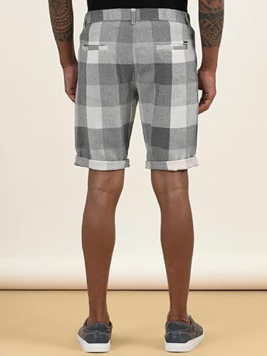 BEEVEE Men's White Regular Fit Checked Shorts