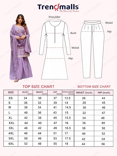 TRENDMALLS Women's Art Silk Embroidery Kurta Sharara Set with Dupatta (G313-LightPurple-L)