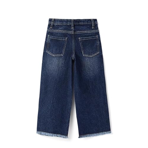 United Colors of Benetton Solid Wide Leg Fit Damaging Frayed Hem Denim Dark Wash Jeans