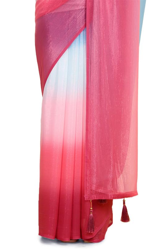 Soch Womens Blue Chiffon Ombre Print Saree With Tassels
