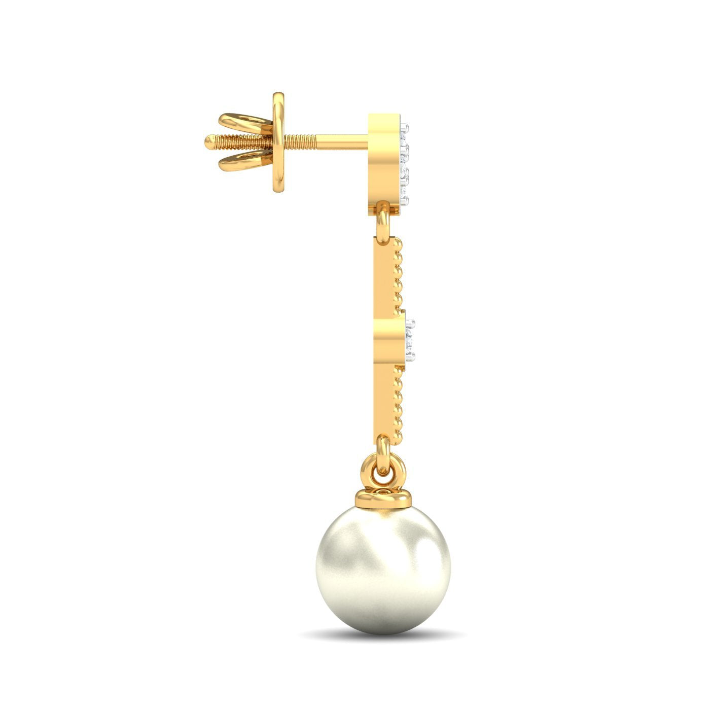 KuberBox 14KT Yellow Gold Diamond Dangling Pearl Drop Earrings for Women