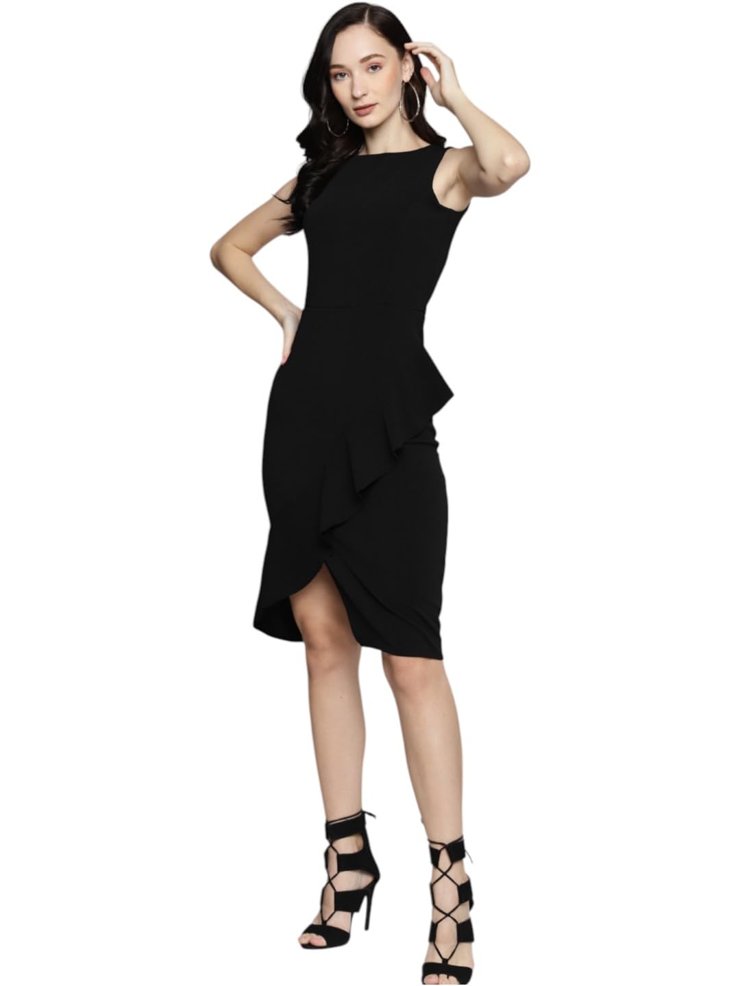 SASSAFRAS Black One Side Frill Bodycon