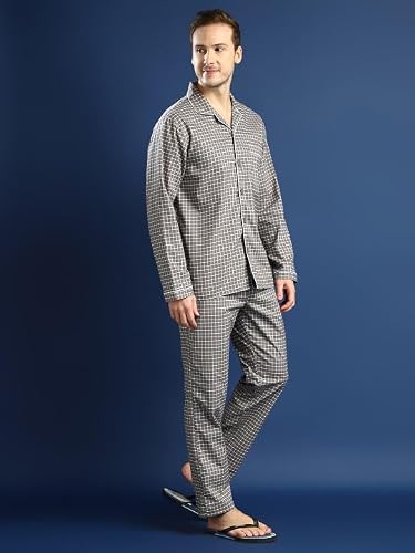 Hancock Men Cotton Checked Night Suit White Size XL