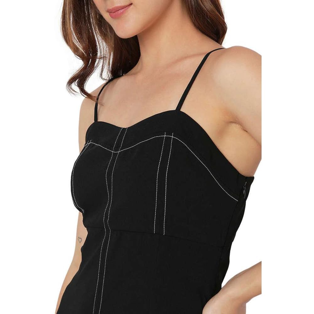 VERO Moda Solid Polyester Short Sleeves Women's Knee Length Dress (Black, XS)