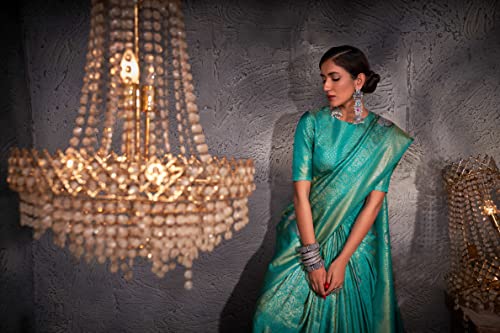 Vardha Women's Kanchipuram Art Silk Saree with Unstitched Blouse Piece - Gold Copper Silver Zari Woven Work Sarees for Wedding (Ayana Silk_539)