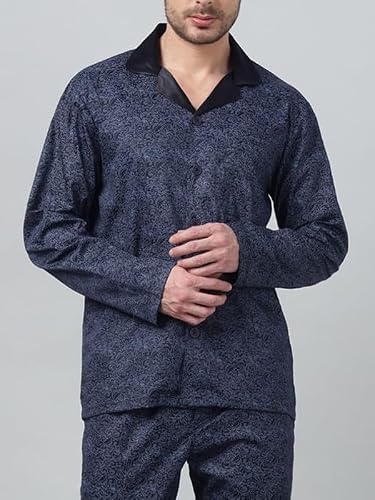 Hancock Men Cotton Printed Night Suit Navy Blue Size XL