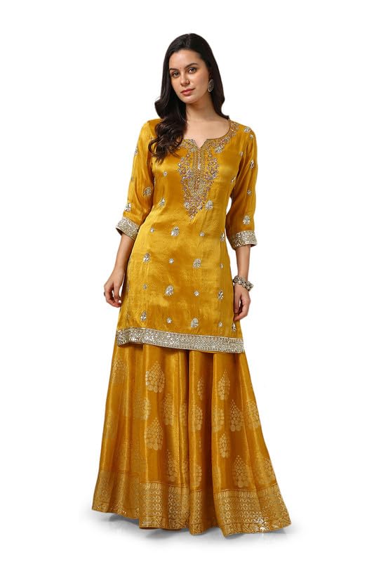 Soch Womens Mustard Tissue Suit Set With Sequins