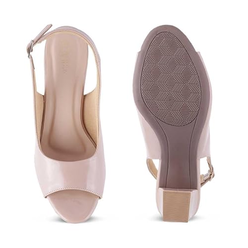 tresmode WHOU Beige Women's Dress Block Heel Sandals in Size 3 UK / 36 EU