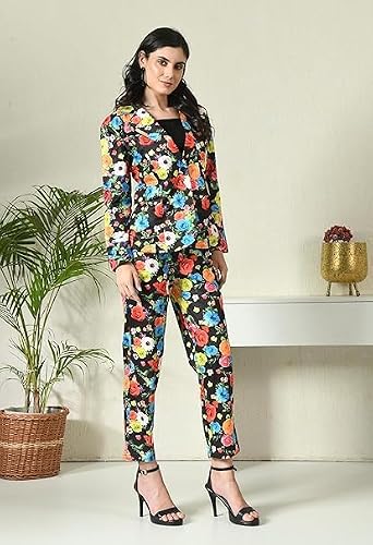 OFFICE PURPLE Women Printed Blazer Pant Set- Women's Casual Office Business 3-Piece Printed Suit, Single-Breastered Blazer Camisole and Pant Set (Multicolour, L)