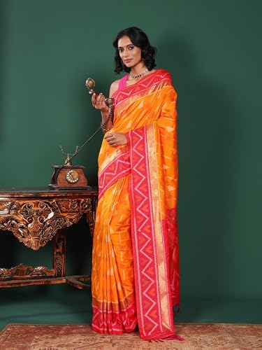 Meena Bazaar Woven Art Silk Saree With Blouse Piece | Orange