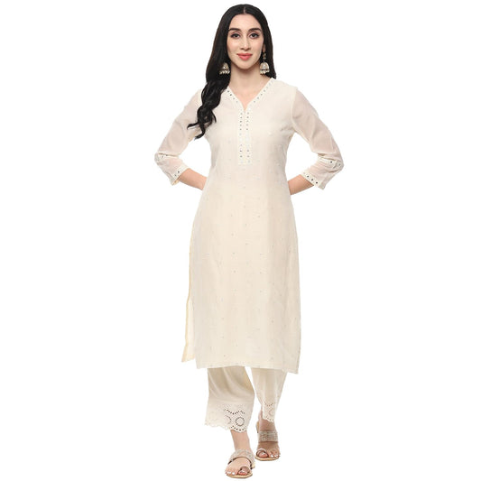 BIBA Regular Women Polyester Self Design Kurta (SUMMERSTAPLESCOLLECTION20282SS24WHT_White
