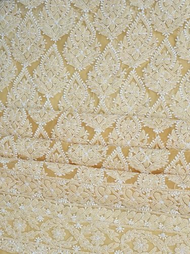 Ada Hand Embroidered Lucknowi Chikankari Unstitched Georgette Dress Material Suit Piece with Dupatta for Women 01A835660 Fawn