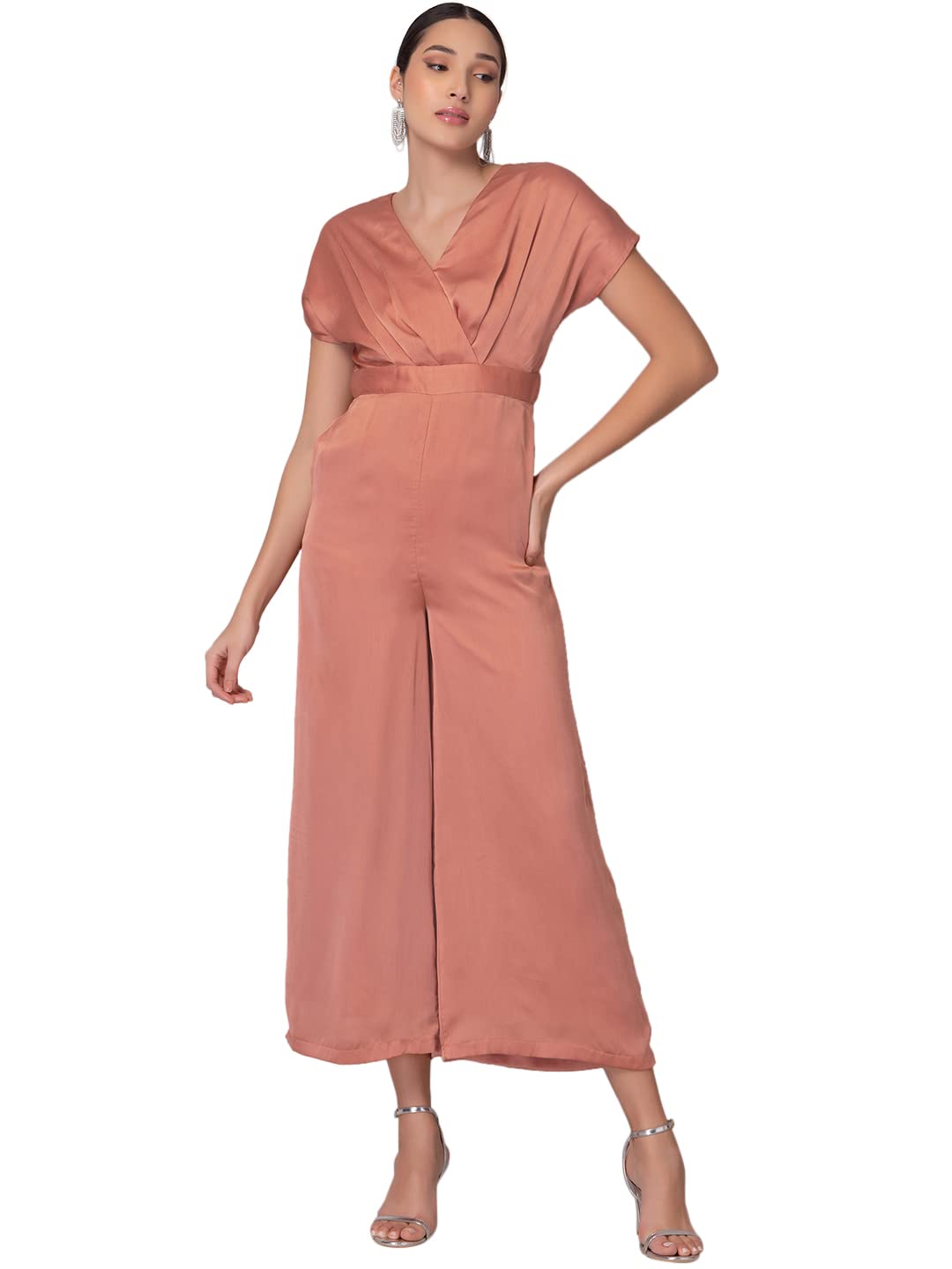 Faballey Indya Dusty Pink Drop Sleeve Wrap Jumpsuit