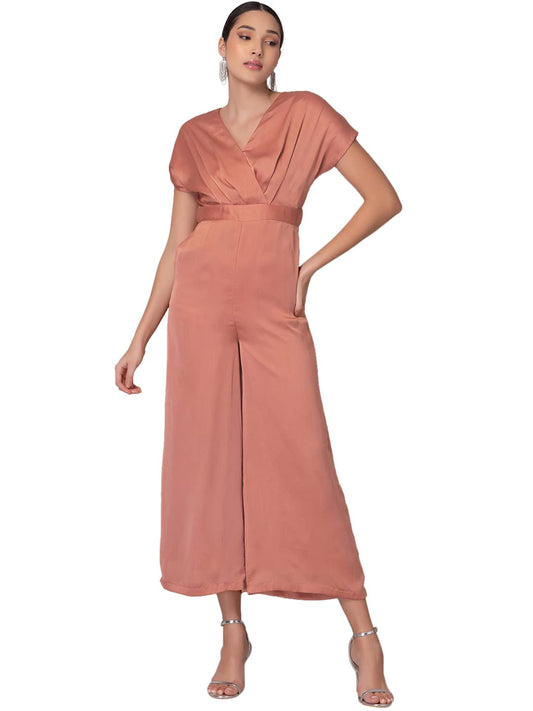 Faballey Indya Dusty Pink Drop Sleeve Wrap Jumpsuit