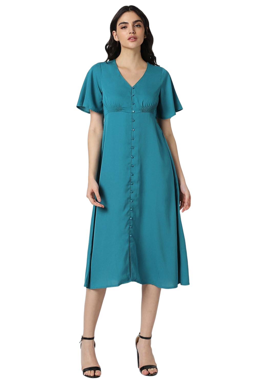 Van Heusen Women's Polyester Asymmetrical Calf Length Dress (VWDRFRGFQ86407_Blue