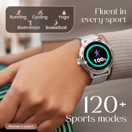 GOBOULT Newly Launched Alora Smart Watch 1.19'' AMOLED Display, BT Calling, Rotating Bezel, 150+Watchfaces, 800 Nits Brightness, AI Voice Assistant, SpO2 Monitoring, 120+ Sports Mode (Silver)