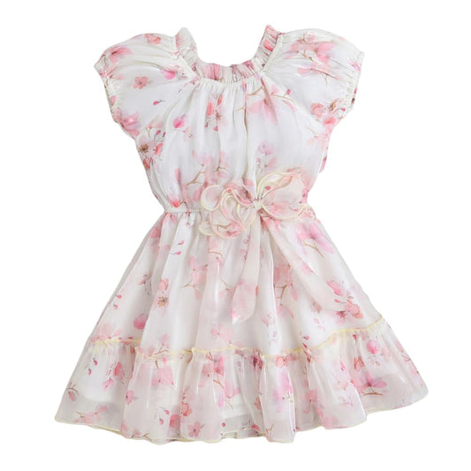 Hopscotch Girls Polyester Floral Print Casual Dress in Off-White Color For Ages 9-10 Years (TMW-4440342)