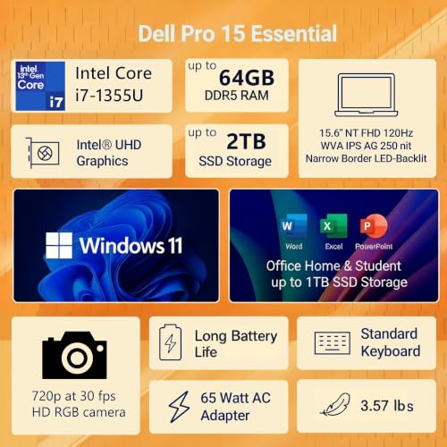 Dell Pro 15 Business Laptop, Intel Core i7-1355U, 128GB DDR5 4TB SSD