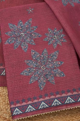 Soch Womens Maroon Art Silk Floral Dress Material With Sequins