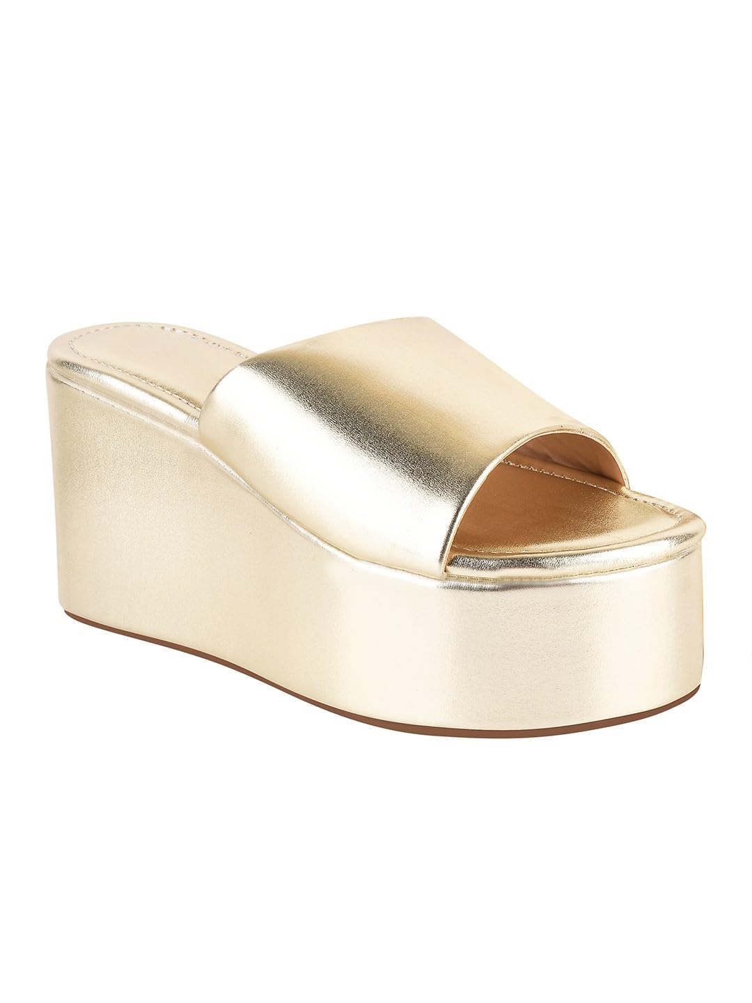 GLEMATOZ Women's Golden Stylish Wedge Sandal Elegant Open-Toe || Party & Casual Footwear Comfortable Mid-Heel Slip-On EU-35