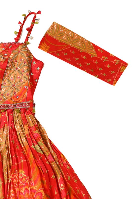 Soch Womens Red Crepe Floral Print Gown with Mirror Work