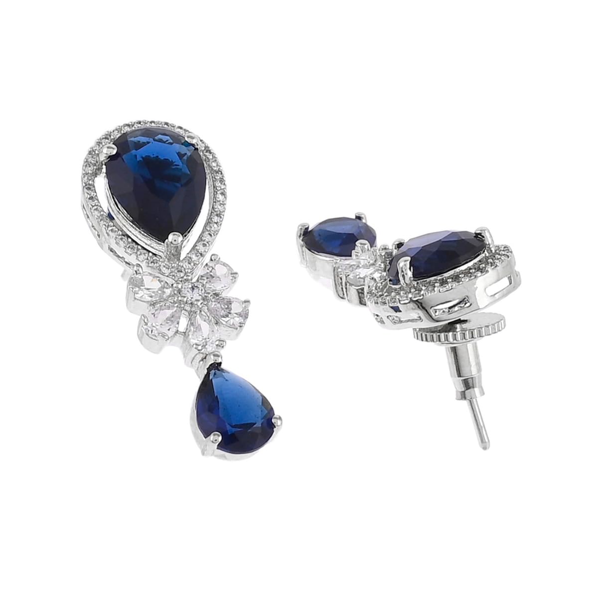 VOYLLA Cz Elegance Blue Teardrop Zircons Jewellery Set For Women|Womens Jewellery Set|Gift For Women|Womens Gift|Gift For Her|