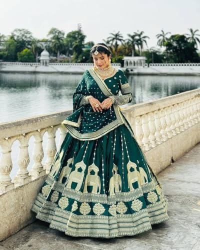 Artyfly Women Embroidered Chinon Silk Ethic Set with Dupatta Wedding and FestiveWear Traditional Outfit (Green)