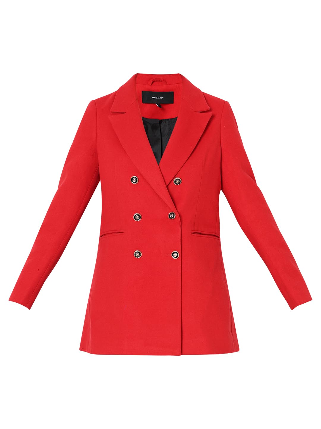 VERO MODA Women Solid Red Polyester Regular Fit Double-Breasted Blazer