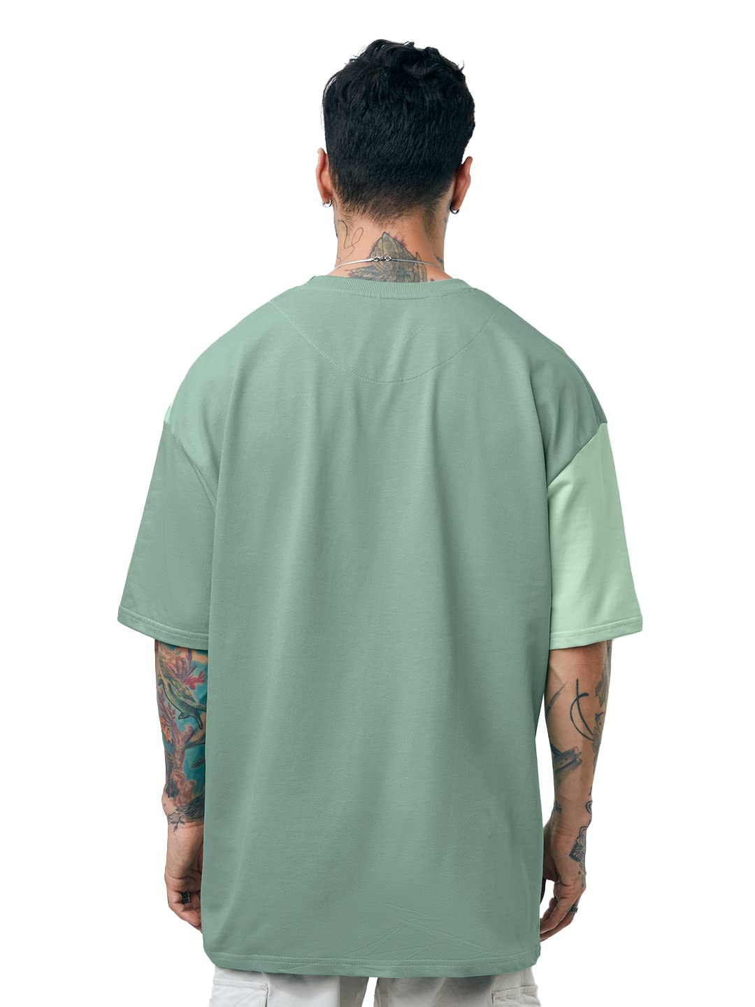 The Souled Store| Solids: Green Colourblock Mens and Boys T-Shirts|Half Sleeve|Oversized fit Solid|100% Cotton Multicolored Men Oversized T-Shirts