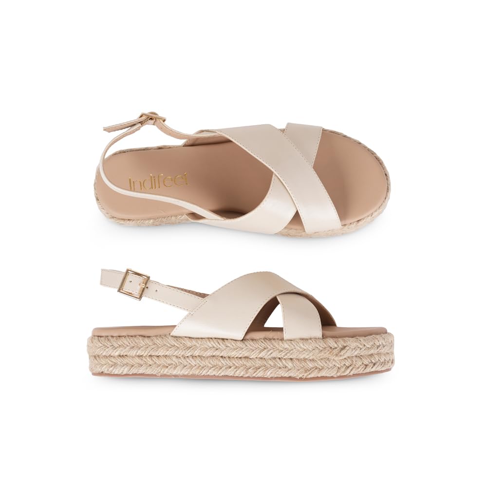 Indifeet Heels for Women Woman Stylish Wedges Sandals Ladies Latest Heel Chappals Girls Comfortable Wedge Sandal Female Fancy Platform Chappal Footwear Women’s Trendy Flatform Espadrilles Cream