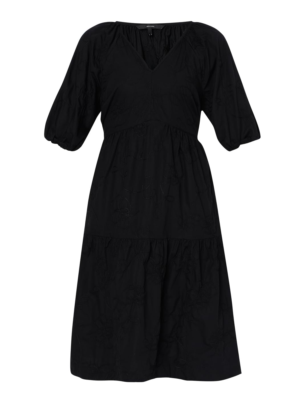 Vero Moda Women's Cotton Blend Fit and Flare Knee-Length Dress (9010103-Jet Black_Jet