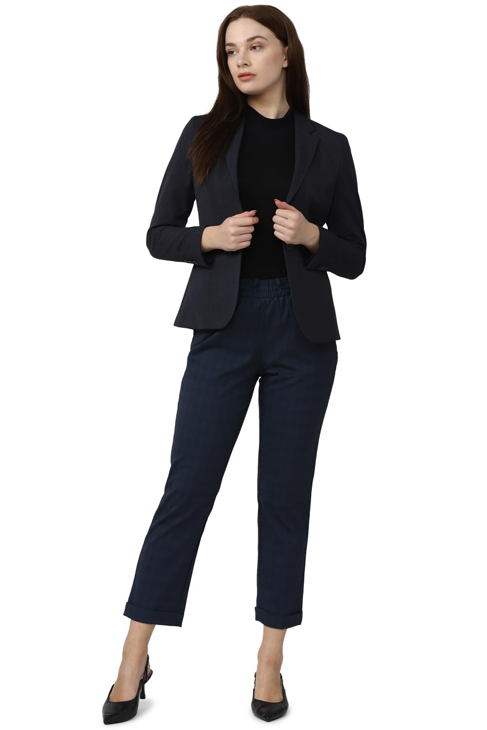 Van Heusen Van Hesuen Women's Formal Regular Blazer (VWBZCRGB939964_Navy, Single Breasted