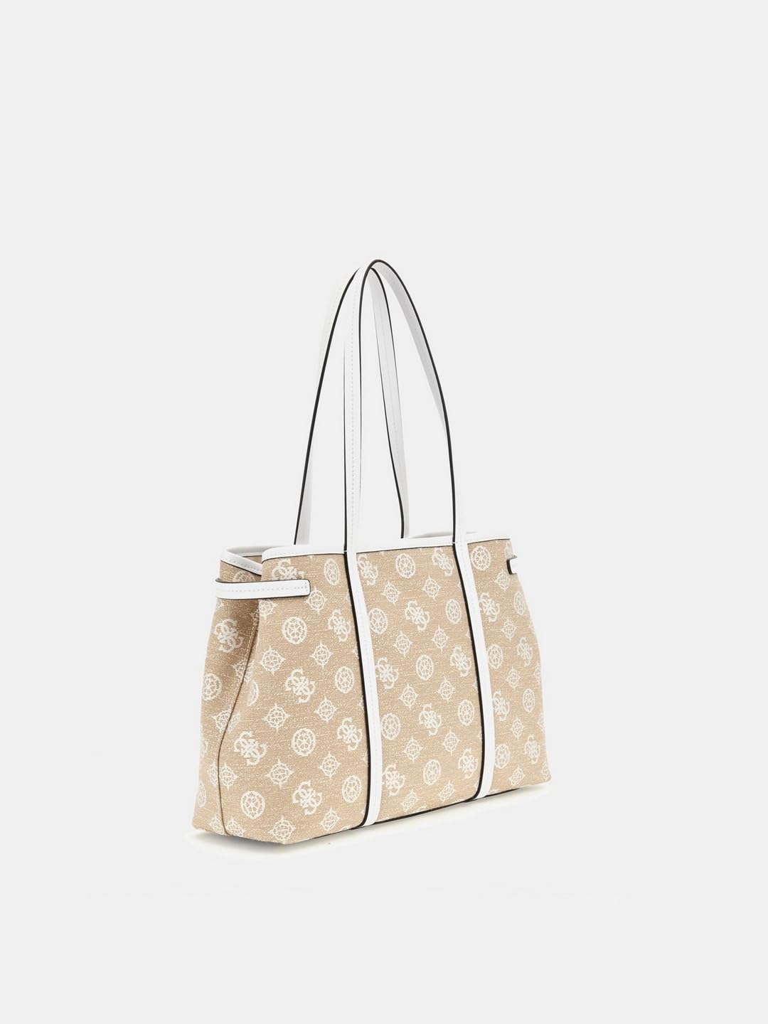 GUESS White Logo Printed Beyza Girlfriend Tote Bag