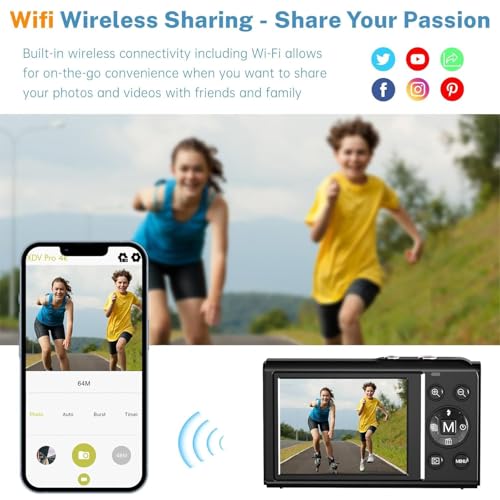 CAMKORY Digital Camera, FHD Kids Cameras for Photography, 4K 44MP Compact Point and Shoot Camera for Kids, Teens and Beginners with 32GB SD Card, 2 Rechargeable Batteries, Gray
