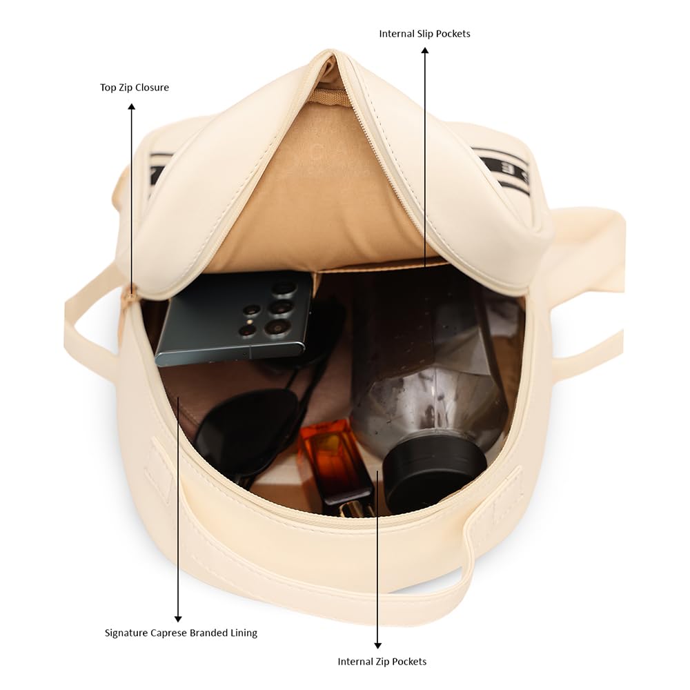 Caprese Trinity Fashion Backpack Medium Cream Solid Women's Bag
