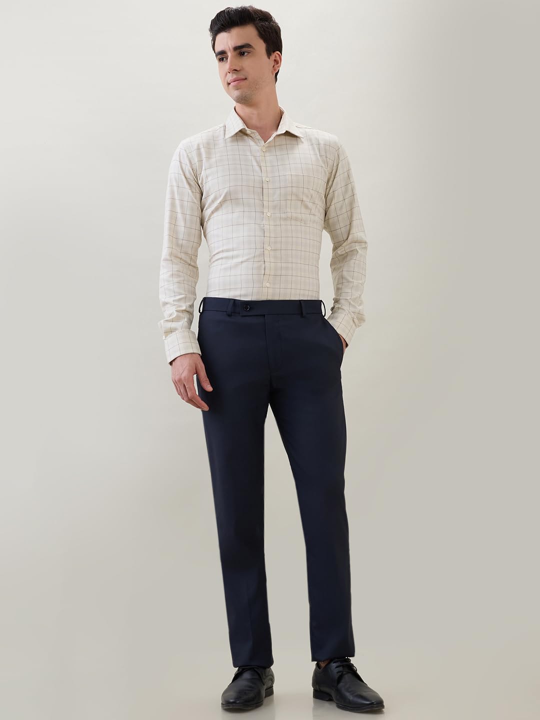 Park Avenue Men Slim Fit Structure Pattern Polyester Viscose Spandex Blend Flat Front Formal Trouser Dark Blue