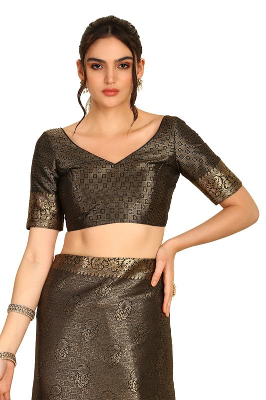 Soch Womens Black Ethnic Motifs Woven Design Zari Silk Blend Saree