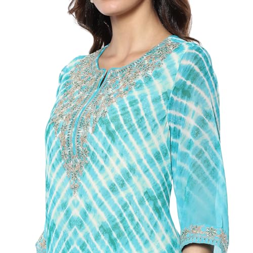 BIBA Women's Georgette Kurta Sets (SKDUTSV10210AW24SEGRN_Green